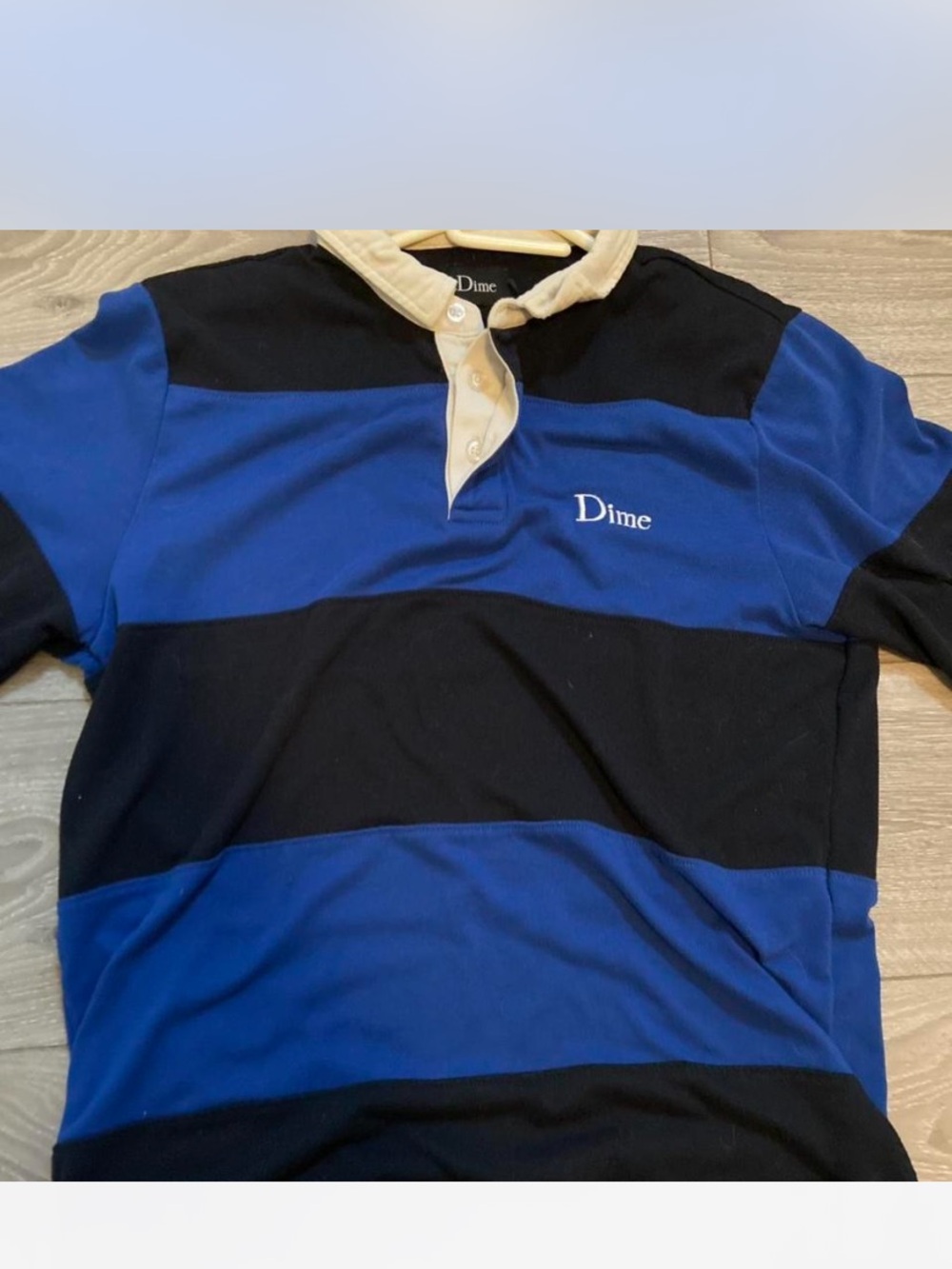 Men’s Blue and Black Dime MTL Stripe Rugby Polo